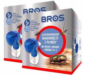 BROS Zestaw 2 x Elektrofumigator płyn 3w1 na muchy, komary, mrówki