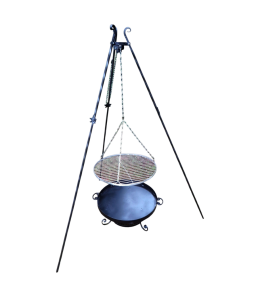 Grill wiszący, wahadłowy, trójnóg duży ruszt 58cm