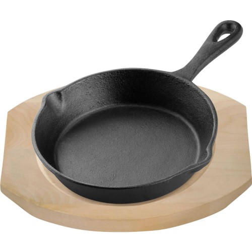 Patelnia żeliwna z podstawą drewnianą, Ø 150 mm 049007
