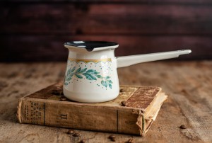 Tygielek emaliowany na 7 kaw, 0,7 l, kremowo-zielony, kolekcja Green Line Metalac 