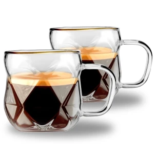 Filiżanki termiczne do espresso ze złotym rantem Vialli Design Komplet 2x120ml GEO 32118
