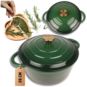 HAGE Garnek żeliwny emaliowany 26cm butelkowa zieleń 5l