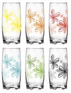 Komplet 6 szklanek wysokich kolorowe kwiaty 350ml